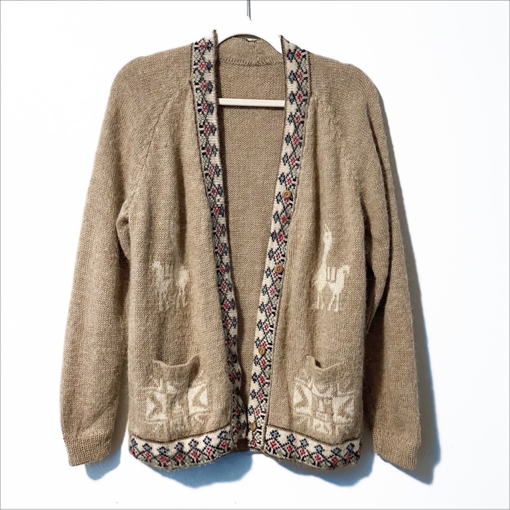 Vintage 1970s | Hand-Knit Alpaca Wool Cardigan
